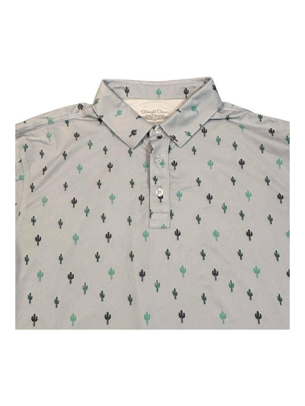 Straight Down Performance Golf Polo Mens XL Cactus Shirt White Kemper Lakes AOP